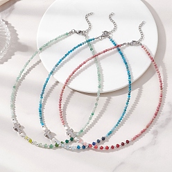 Смешанные камни Ожерелье из натуральных смешанных камней, ограненных в круглые формы, и окрашенного малазийского нефрита и жемчуга с крестом из прозрачного кубического циркония, украшенным микропаве., платина, 15.47~15.51 дюйм (39.3~39.4 см)