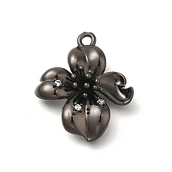 Черный Цвет Металла Цветок стойки обшивки латунь микро проложить Цирконом подвески, долговечный, без свинца и без кадмия, металлический черный , 21.5x18.5x5 мм, отверстие : 1.6 мм
