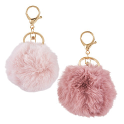 Розово-Коричневый 2 шт. 2 цвета брелки из сплава, с волосяной луковицей, плюшевый мяч, круглые, золотой свет, розово-коричневый, 122.5 мм, 1 шт / цвет