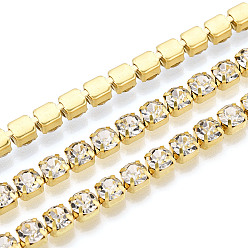 Кристалл Цепочки из стразов, латунь , горный хрусталь чашка цепи, с катушкой, золотой цвет покрытием, кристалл, 5 мм, Около 10 ярдов / рулон