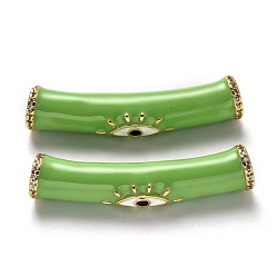 Желто-Зеленый Латунные микро проложить прозрачный бисер кубического циркония трубки, долговечный, с эмалью, трубка со сглазом, реальный 18 k позолоченный, желто-зеленый, 38x8x7.5 мм, отверстие : 4 мм