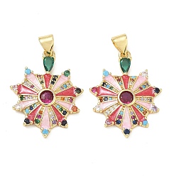 Cerise Brass Micro Pave Colorful Cubic Zirconia Pendants, with Enamel, Heart Charms, Lead Free & Cadmium Free, Long-Lasting Plated, Rack Plating, Real 18K Gold Plated, Cerise, 26x20x3.5mm, Hole: 5x3.5mm