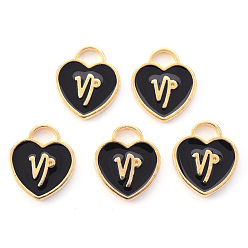 Козерог Подвески из эмалевого сплава с покрытием из легкого золота, созвездий, черное сердце, Козерог, 14x12x1.8 мм, отверстие : 4 мм