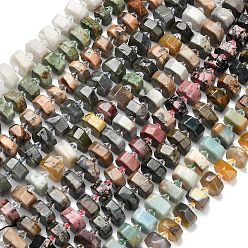 Смешанные камни Нити бусин из натурального радужного лунного камня, зеленого опала, лабрадорита, яшмы Пикассо, родонита, морской яшмы, цветочного амазонита и агата Ботсваны, самородки, граненые, с пластиковой бисера, 14~16x14~16x7~9 мм, отверстие : 1.4~1.8 мм, около 28~31 шт / нитка, 15.04~15.24 дюйм (38.2~38.7 см)