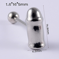 Нержавеющая Сталь Цвет 304 Кольца для языка из нержавеющей стали, цвет нержавеющей стали, 16 мм, штифты : 1.6 мм