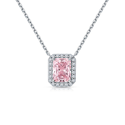 Pink 925 Подвески-колье из стерлингового серебра с кубическим цирконием в форме прямоугольника для женщин, розовые, 15.75 дюйм (40 см)