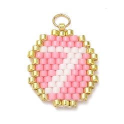 Белый Бисерные цифры 7 подвески, подвески из стеклянных бусин с узором ткацкого станка, с целью перехода в кольце, белые, 19x14.5x1.5 мм, отверстие : 2.9 мм