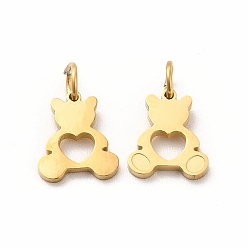 Настоящее золото 14K Ионное покрытие (ip) 304 подвески из нержавеющей стали, с целью перехода в кольце, медведь, реальный 14 k позолоченный, 8x7x1 мм, отверстие : 2 мм