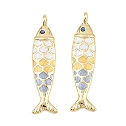 Colorful Brass Enamel Pendants, Fish Charms, Rack Plating, Long-Lasting Plated, Lead Free & Cadmium Free, Real 18K Gold Plated, Colorful, 41x11x6mm, Hole: 3.3mm