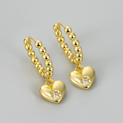 Золотой Серьги-кольца из латуни с прозрачными кубическими циркониями ко Дню святого Валентина, сердце, золотые, 18.36x9.73 мм