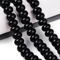 Black Natural Agate Beads Strands, Smooth Rondelle, Dyed, Black, 12x7.5mm, Hole: 0.5~1.2mm, about 48~56pcs/strand, 14.17~16.73 inch(36~42.5cm)