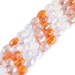 Темно-Оранжевый Нити из гальванически покрытых искусственным нефритом и непрозрачных и прозрачных стеклянных бусин, смешанный стиль, овальные, с покрытием AB цвета, граненые, темно-оранжевый, 5.5~6x4.5x3 мм, отверстие : 0.6~0.9 мм, около 56~63 шт / нитка, 13.58~15.55 дюйм (34.5~39.5 см)