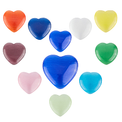 Mixed Color 40Pcs 10 Colors Cat Eye Cabochons, Heart, Mixed Color, 15x15x3mm, 4pcs/color