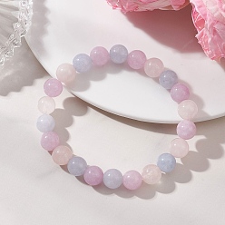 Смешанные камни Эластичные браслеты из натуральных круглых бусин аквамарина, розового кварца и аметиста для женщин., бусина : 8.5 mm, внутренний диаметр: 2.22 дюйм (5.65 см)