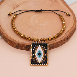 Черный Этнические браслеты ручной работы из стеклянных бусин в форме прямоугольника с подвеской в виде глаза, плетеные, регулируемые, для мужчин и женщин, чёрные
