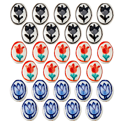 (52) Непрозрачная лаванда 27шт 3 цвета фарфоровые бусины ручной работы, овал с рисунком тюльпана, пастельный фарфор, разноцветные, 14.5x11.5x7 мм, отверстие : 1.8 мм, 9 шт / цвет