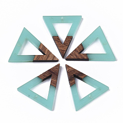 Turquoise Transparent Resin & Walnut Wood Pendants, Triangle, Turquoise, 27.5x24x3.5mm, Hole: 1.8mm