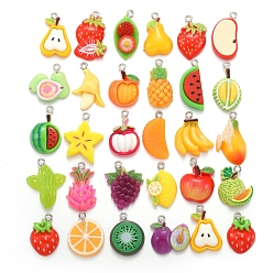 Mixed Shapes Смола фруктовые подвески, с платиновым шлейфом, разнообразные, 15~27 мм