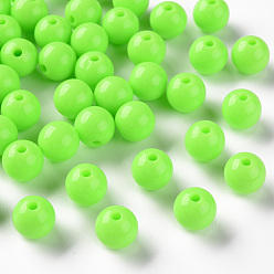 Lime Opaque Acrylic Beads, Round, Lime, 10x9mm, Hole: 2mm, about 940pcs/500g