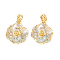 Настоящее золото 18K Медные залоги, с кубического циркония и эмали, цветок, реальный 18 k позолоченный, 17x14.5x5.5 мм, отверстие : 4.5x3 мм, штифты : 0.7 мм