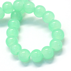 Light Green Baking Painted Imitation Jade Glass Round Bead Strands, Light Green, 10~10.5mm, Hole: 1.5mm, about 85pcs/strand, 31.4 inch
