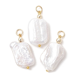 Настоящее золото 18K Подвески из натурального барочного жемчуга кеши, прямоугольные подвески с 304 петлями из нержавеющей стали, белые, реальный 18 k позолоченный, 24~25x12.5~14x5~6 мм, Перейти кольцо: 5x0.8 мм, внутренний диаметр: 3.4 мм