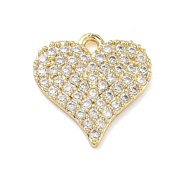 Прозрачный Латунные микро проложить кубического циркония подвески, реальный 18 k позолоченный, сердце прелести, прозрачные, 14x14x2 мм, отверстие : 1.5 мм