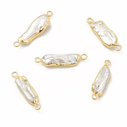 Light Gold Baroque Natural Keshi Pearl Connector Charms, Nuggets Links, with Brass Double Loops, Light Gold, 24~29x6~8x3~5mm, Hole: 1.8~2mm