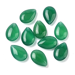 Зеленый Природных бисера агат, половина пробурено бисера, окрашенная и подогревом, слеза, зелёные, 17x12x5.5 мм, отверстие : 1 мм