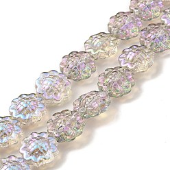 Gainsboro Transparent Electroplate Glass Beads Strands, Rainbow Plated, Sunflower, Gainsboro, 15x9mm, Hole: 1mm, about 44~45pcs/strand, 25.20~25.98 inch(64~66cm)