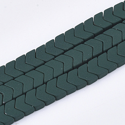 Dark Green Spray Painted Non-magnetic Synthetic Hematite Beads Strands, Arrow/Chevron, Dark Green, 5x6x3mm, Hole: 0.5mm, about 100pcs/strand, 15.7 inch