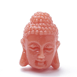 Легкий Лосось Синтетических коралловых бусин, окрашенные, Будда, светлый померанцевый, 15~16x12x12 мм, отверстие : 1.5 мм