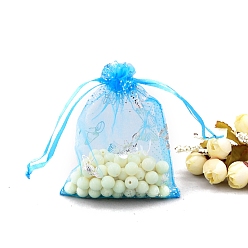 Темно-Голубой Сумки из органзы с серебряным тиснением и бабочкой, подарочные пакеты для свадебной вечеринки, прямоугольные, глубокое синее небо, 12x9 см