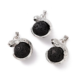 Лавовый камень Подвески из натуральной лавы, cabrite / ящерица, с латунной фурнитурой , платина, 28x22x16 мм, отверстие : 4x6 мм