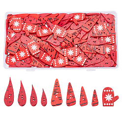 Roja 200Botones de madera con forma de rábano, lágrima y guante, 2 agujero, para ropa y accesorios para bolsos, rojo, 20~34x8~14x2~3 mm, agujero: 1~2 mm, 100 unidades / bolsa