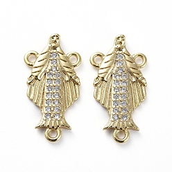 Golden Brass Micro Pave Cubic Zirconia Chandelier Component Links, Cadmium Free & Lead Free, 3 Loop Connectors, Virgin Mary, Rosary Center Piece, Clear, Golden, 20x10.5x2mm, Hole: 1.2mm