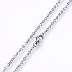 Stainless Steel Color 304 Stainless Steel Cable Chains Necklaces, with Lobster Claw Clasps, Stainless Steel Color, 19.7 inch(50cm), 2mm