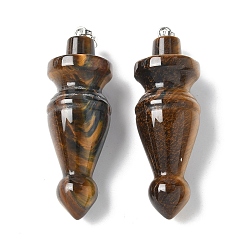 Тигровый глаз Природных тигровый глаз подвески, конус прелести, с латунной фурнитурой , платина, 53.5~55.5x18~18.5 мм, отверстие : 7x5.5 мм