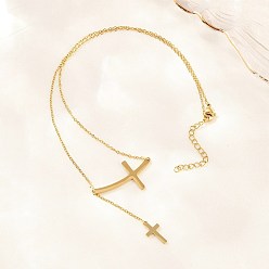 Золотой Религия 304 подвеска в виде креста из нержавеющей стали, расположенного боком, ионное покрытие (ip), долговечный, золотые, 19.29 дюйм (49 см)