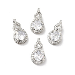 Платина Покрытие стойки латунь микропаве прозрачные подвески из кубического циркония, долговечный, без свинца и без кадмия, Горлянка, платина, 16x8.5x5 мм, отверстие : 2x4.5 мм