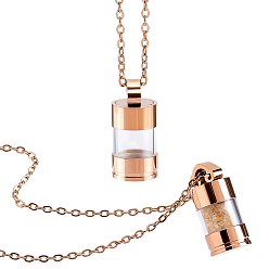 Rose Gold 2Pcs 304 Stainless Steel with Clear Glass Column Urn Ashes Bottle Pendant Necklaces, Rose Gold, 21.65 inch(55cm)