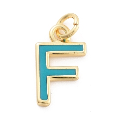 Letter F Стойки обшивки латунные подвески, с эмалью и кольцом для прыжков, без кадмия и без свинца, долговечный, реальный 18 k позолоченный, буквы, Буква F, 12x7x1 мм, отверстие : 2.5 мм