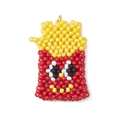 Желтый Картофель фри стеклянные бусины бисерные подвески, с настоящим 18k позолоченным кольцом из нержавеющей стали, желтые, 34x22x5 мм, отверстие : 3 мм