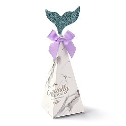 White Mermaid Candboard Box, with Bowknot and Fishtail, Gift Wrapping Bags, for Presents Candies Cookies, Cone, White, 6x6x19cm