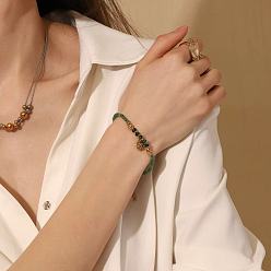 Природный Драгоценный Камень Браслеты с подвесками из натуральных драгоценных камней и круглых бусин, 304 женские украшения из нержавеющей стали, плоско-круглые, реальный 18 k позолоченный, внутренний диаметр: 6-1/2 дюйм (16.5 см)