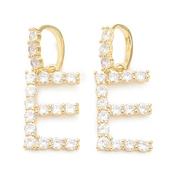 Letter E Латунные микропаве прозрачные подвески с фианитом, реальный 18 k позолоченный, буквы, letter.e, 19~22.5x10.5~20x2.5 мм, отверстие : 9.5x6 мм