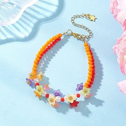 Разноцветный Многорядные браслеты из непрозрачного однотонного стекла и акрила, вышитый бисером браслеты для женщин, цветок, красочный, 7-3/4 дюйм (19.8 см)