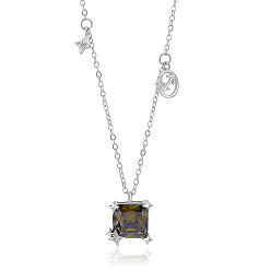 Gemini 925 Sterling Silver Zircon Pendant Necklace 12 Constellation Pendant Necklace Jewelry Anniversary Birthday Gifts for Women Men, Gemini, 15-3/4 inch(40cm)