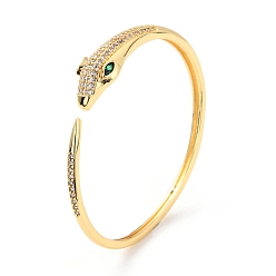 Green Bling Snake Cubic Zirconia Cuff Bangle, Real 18K Gold Plated Brass Serpent Wrap Open Bangle for Women, Cadmium Free & Lead Free, Green, Inner Diameter: 2-3/8 inch(5.9x5.1cm)