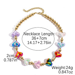 Разноцветный CCB пластиковые круглые бусы в форме сердца с застежками из сплава для женщин, золотые, красочный, 14.17 дюйм (36 см)